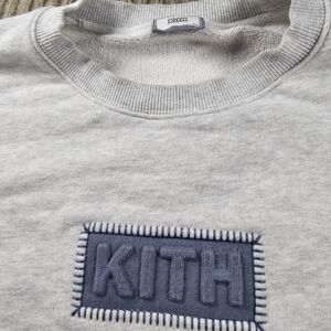 Kith Light Gray Crewneck Sweatshirt with Blue Embroidered Logo